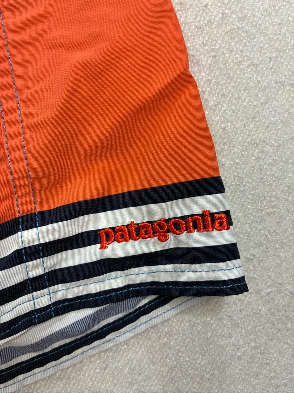 Patagonia Men’s Board Shorts Size 32 Orange Blue Striped Surf Swim Trunks